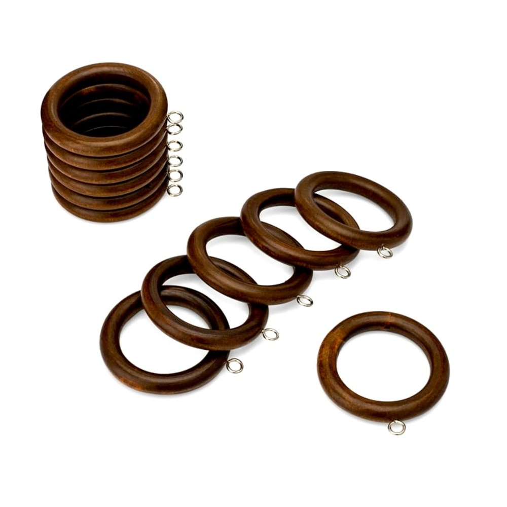 Set of 13 Stained Dark Walnut Espresso, wood drapery wooden curtain rings EUC